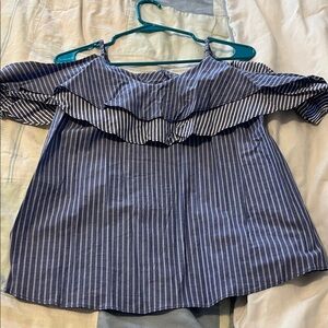 Striped Off-Shoulder Blouse - Blue